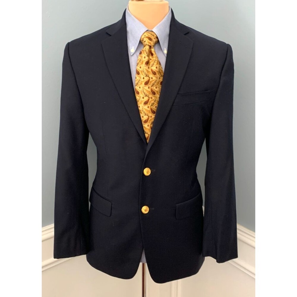 Vintage Ralph Lauren Blazer Mens 36R Wool Gold Button Navy Jacket Sportcoat